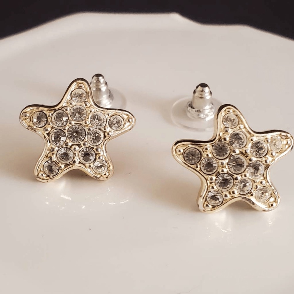 Swarovski Small Star Earrings Rhodium Plated Clear Pave‎ Crystals Swan Signed